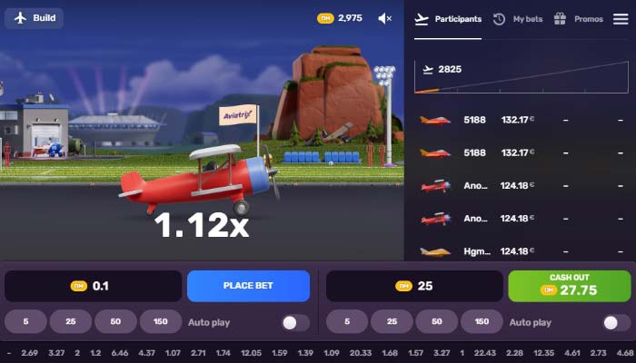 Игровое поле Авиатрикс — пример раунда с ростом коэффициента