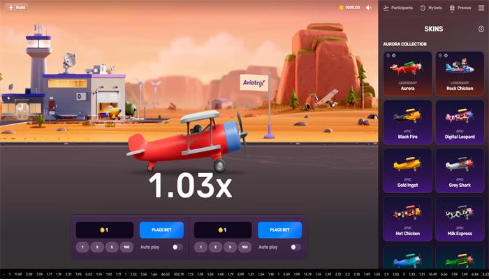 Выбор скинов в игре Aviatrix